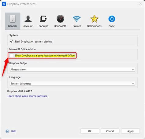 Enabling or Disabling the “Dropbox Microsoft Office add.